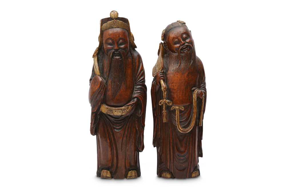 Lot 551 - A PAIR OF CHINESE BAMBOO CARVINGS OF IMMORTALS.