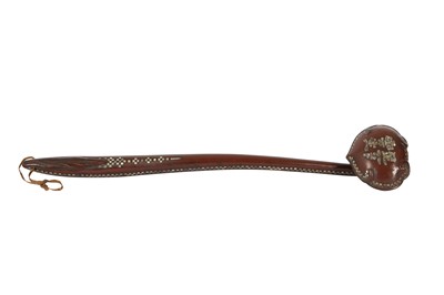 Lot 389 - A CHINESE MOTHER OF PEARL-INSET LACQUER WOOD RUYI SCEPTRE.