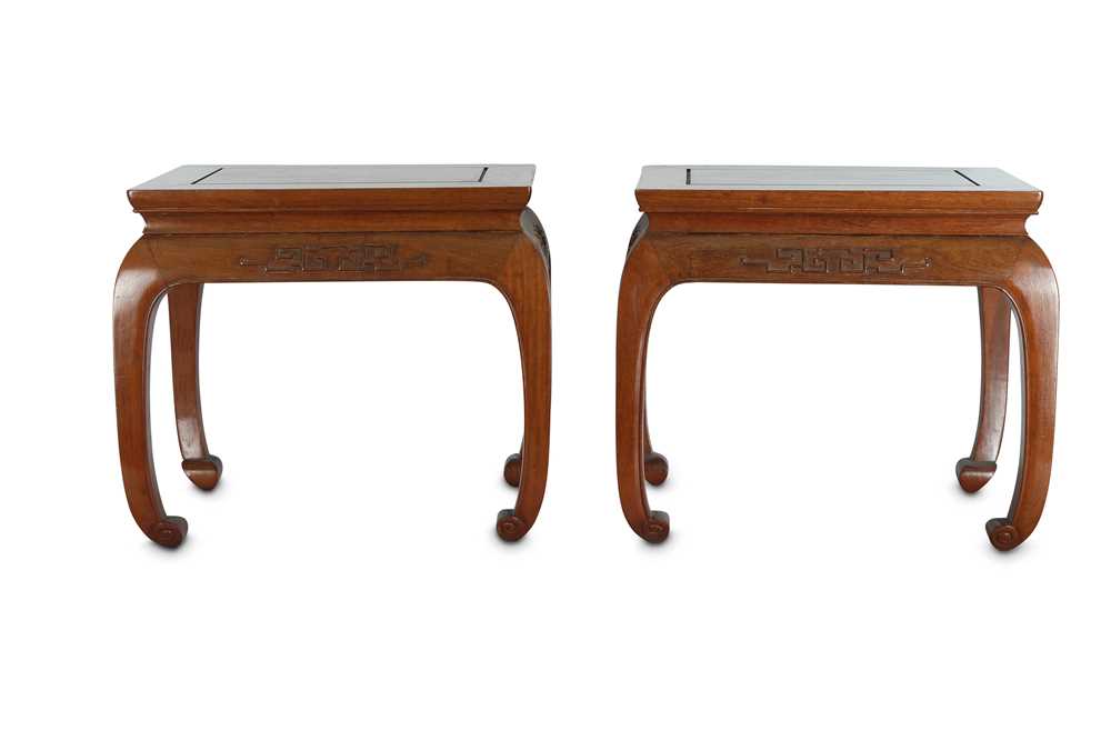 Lot 158 - A PAIR OF CHINESE WOOD STANDS.
