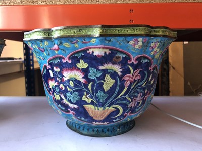 Lot 439 - A PAIR OF CHINESE CANTON ENAMEL JARDINIERES.