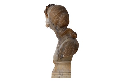 Lot 63 - A LATE 19TH / EARLY 20TH CENTURY MARBLE AND TINTED ALABASTER BUST OF 'ALBA DI PACE' (DAWN OF PEACE) BY PROFESSOR GIUSEPPE BESSI (ITALIAN 1857 - 1922)