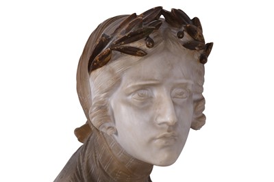 Lot 15 - PROFESSOR GIUSEPPE BESSI (ITALIAN 1857 - 1922): A LATE 19TH / EARLY 20TH CENTURY ALABASTER BUST OF 'ALBA DI PACE' (DAWN OF PEACE)