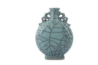 Lot 294 - A CHINESE CRACKLE-GLAZED MOON FLASK.