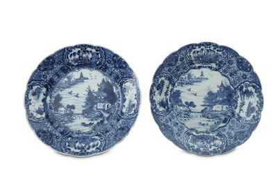 Lot 380 - A PAIR OF EXPORT BLUE AND WHITE DISHES.