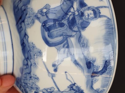 Lot 343 - A CHINESE BLUE AND WHITE FIGURATIVE BOWL.