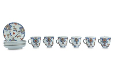 Lot 477 - SIX CHINESE FAMILLE ROSE 'BIRDS' COFFEE CUPS AND FIVE SAUCERS.