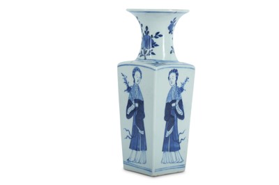 Lot 256 - A CHINESE SQUARE-SECTION BLUE AND WHITE 'LADIES' VASE.