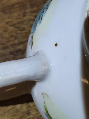 Lot 458 - A CHINESE FAMILLE ROSE 'MAN AND HIS DOG' TEAPOT AND COVER.