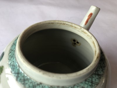 Lot 458 - A CHINESE FAMILLE ROSE 'MAN AND HIS DOG' TEAPOT AND COVER.