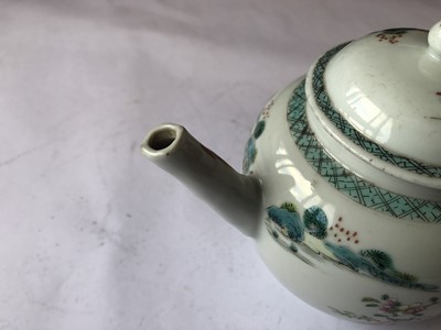 Lot 458 - A CHINESE FAMILLE ROSE 'MAN AND HIS DOG' TEAPOT AND COVER.