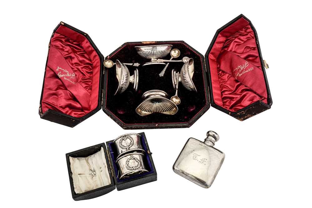 Lot 154 - A cased set of Victorian sterling silver salts, Chester 1894 by James Deakin & Sons