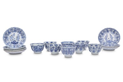 Lot 460 - EIGHT CHINESE BLUE AND WHITE 'POMEGRANATE' CUPS AND SEVEN SAUCERS.