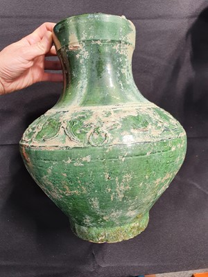 Lot 318 - A CHINESE GREEN-GLAZED VASE, HU.