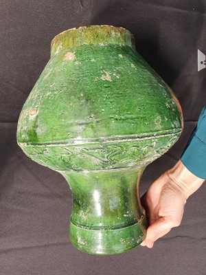 Lot 318 - A CHINESE GREEN-GLAZED VASE, HU.