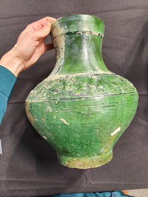 Lot 318 - A CHINESE GREEN-GLAZED VASE, HU.