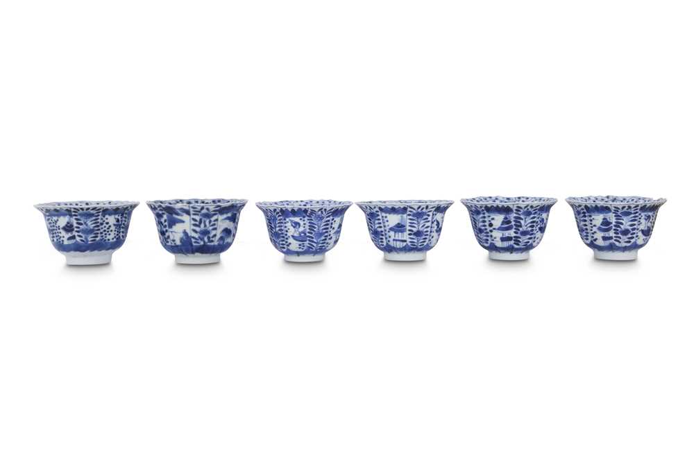Lot 463 - SIX CHINESE BLUE AND WHITE CUPS AND THREE SAUCERS.