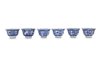 Lot 306 - SIX CHINESE BLUE AND WHITE CUPS AND THREE SAUCERS.