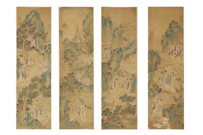 Lot 117 - A SET OF FOUR CHINESE 'IMMORTALS' HANGING SCROLL PAINTINGS.
