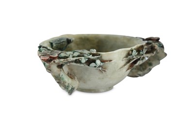 Lot 219 - A CHINESE SOAPSTONE 'PRUNUS BRANCH' CUP.