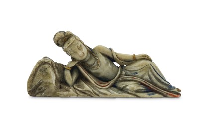 Lot 214 - A CHINESE SOAPSTONE CARVING OF A LADY.