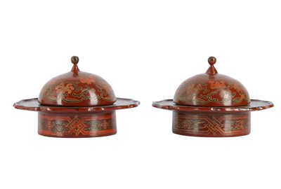 Lot 327 - A PAIR OF CHINESE CINNABAR LACQUER BOXES AND COVERS.