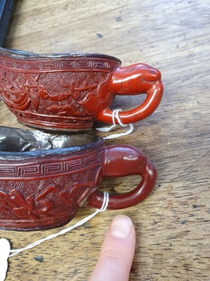 Lot 38 - A PAIR OF CHINESE CINNABAR LACQUER POURING VESSELS, YI