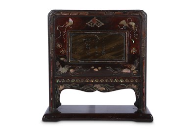 Lot 326 - A KOREAN LACQUER MOTHER OF PEARL-INLAID TABLE SCREEN.