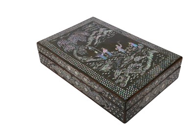 Lot 324 - A CHINESE MOTHER OF PEARL-INLAID LACQUER BOX AND COVER.