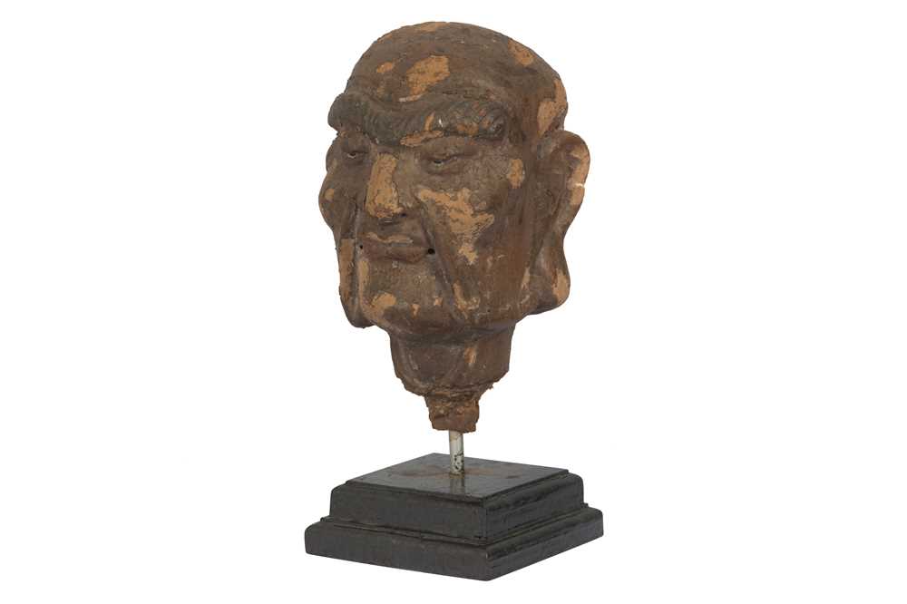 Lot 62 - A CHINESE CLAY HEAD OF A LUOHAN.