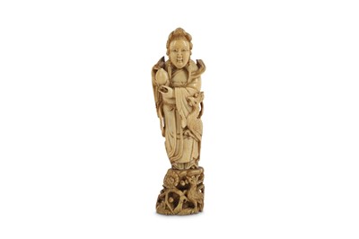 Lot 602 - λ A CHINESE IVORY CARVING OF A FEMALE IMMORTAL.