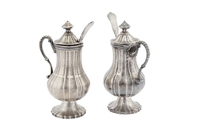 Lot 65 - A pair of late 19th century Dutch silver mustard pots with spoons, Groningen or Schoonhoven circa 1890