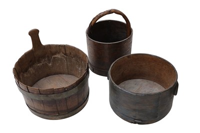 Lot 439 - A collection of rustic Georgian items including a coopered wash bowl