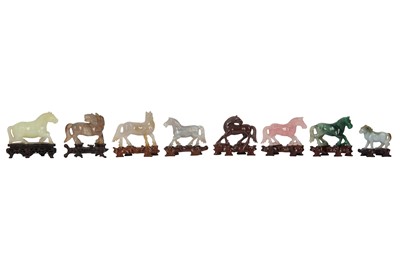 Lot 640 - SEVEN CHINESE HARDSTONE CARVINGS OF HORSES.