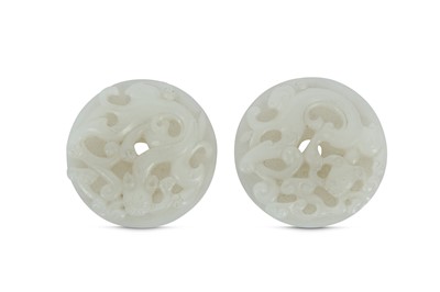 Lot 578 - A PAIR OF CHINESE WHITE JADE 'CHILONG' DISCS, BI.