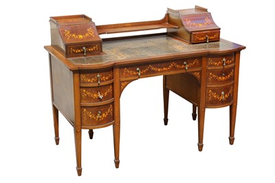 Lot 487 - An Edwardian mahogany and specimen marquetry desk, in the manner of Edwards and Roberts, circa 1910
