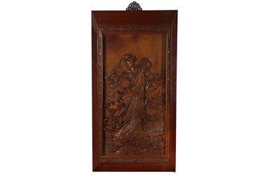 Lot 917 - A CHINESE WOOD 'MAGU' PANEL.