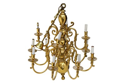 Lot 402 - A contemporary 17th century Dutch style brass twelve light chandelier