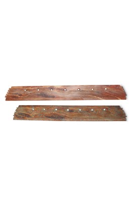 Lot 324 - TWO LARGE CHINESE RUSSET JADE CEREMONIAL BLADES.