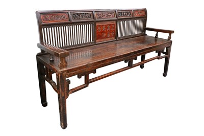 Lot 433 - A Chinese carved wood bench