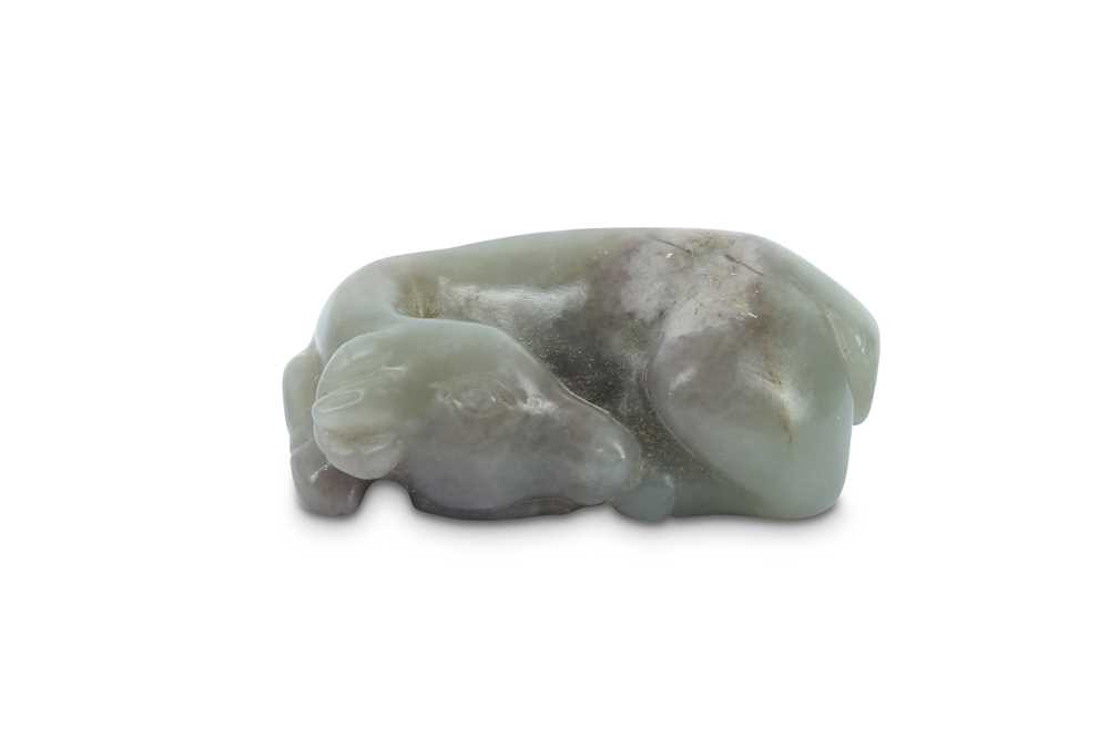 Lot 428 - A CHINESE PALE CELADON JADE 'RAM' CARVING.