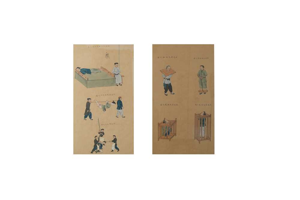 Lot 123 - A PAIR OF CHINESE PAINTINGS OF PRISONERS.