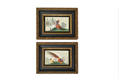 Lot 121 - A PAIR OF CHINESE FRAMED BIRD PAINTINGS.