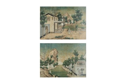 Lot 122 - A PAIR OF CHINESE 'LANDSCAPE' WALLPAPER PANELS.