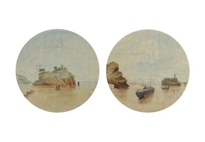 Lot 124 - A PAIR OF CIRCULAR LANDSCAPE PAINTINGS ON SILK OF CHINA.