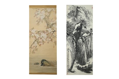 Lot 922 - TWO CHINESE HANGING SCROLL PAINTINGS.