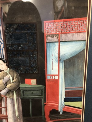 Lot 272 - A SET OF FOUR FINE CHINESE EXPORT PAINTINGS OF INTERIORS.