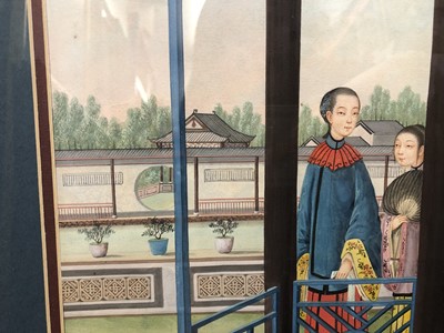 Lot 272 - A SET OF FOUR FINE CHINESE EXPORT PAINTINGS OF INTERIORS.