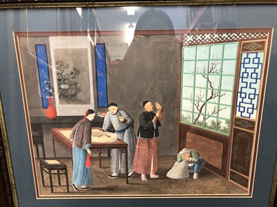 Lot 272 - A SET OF FOUR FINE CHINESE EXPORT PAINTINGS OF INTERIORS.