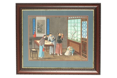 Lot 272 - A SET OF FOUR FINE CHINESE EXPORT PAINTINGS OF INTERIORS.