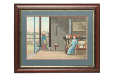 Lot 272 - A SET OF FOUR FINE CHINESE EXPORT PAINTINGS OF INTERIORS.